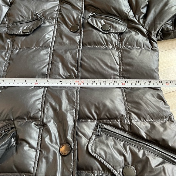 RUDSAK Mid Length Black Puffer Winter Coat Fur Hood Leather Trim - Picture 10 of 14